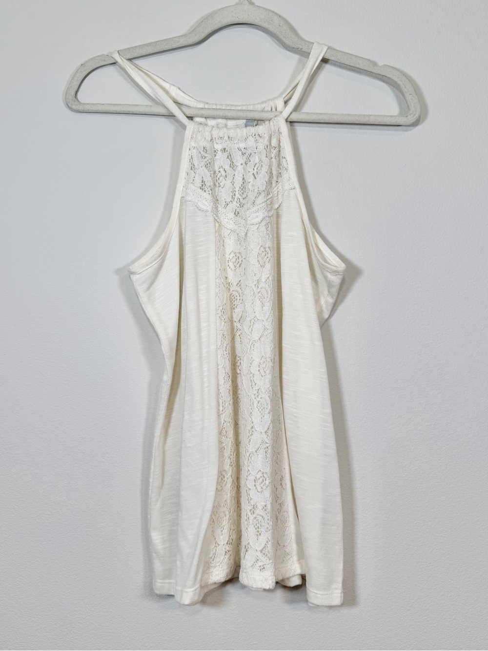 Vanity Tank Top Halter White Cream Lace Front Panel Shirt Sleeveless Women S